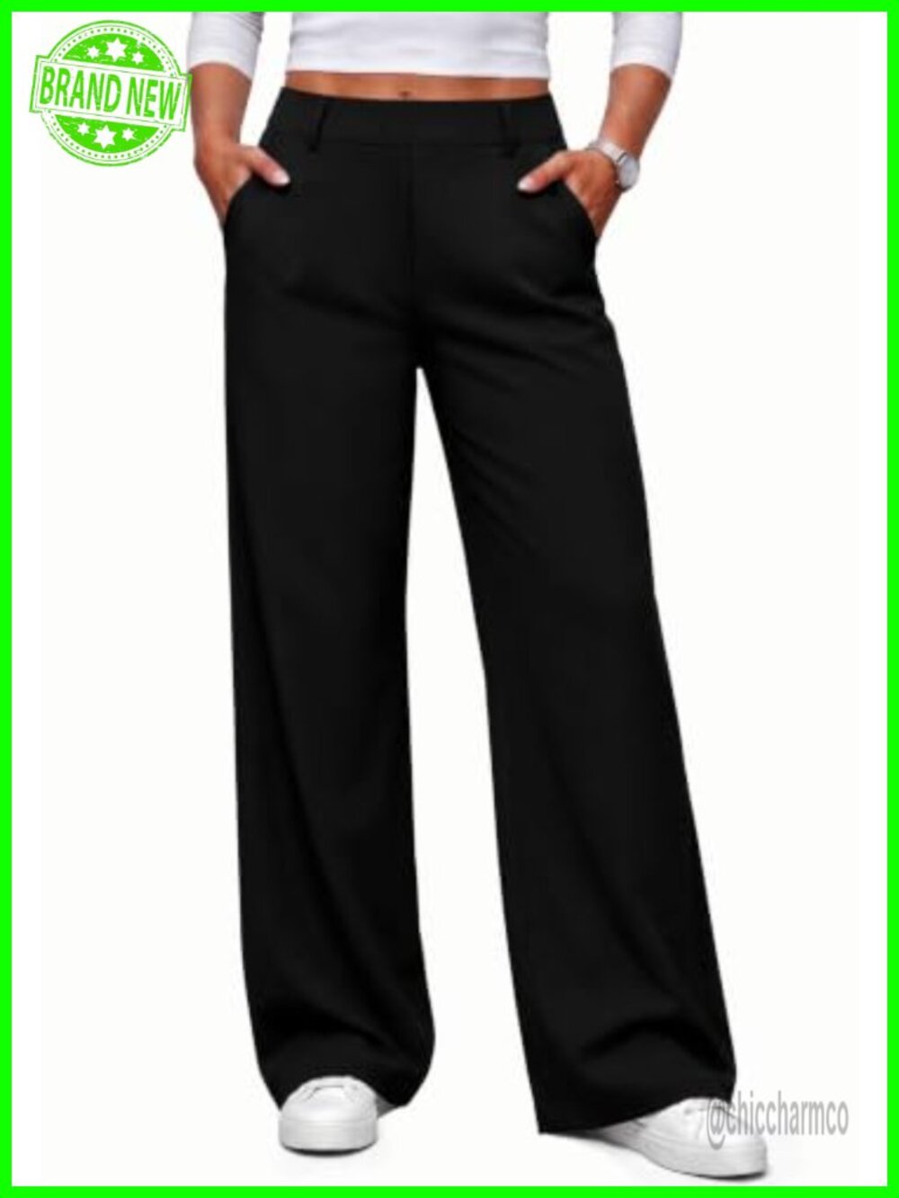 Wide Leg Pull On High Waist Business Casual Trousers Slacks Pants
